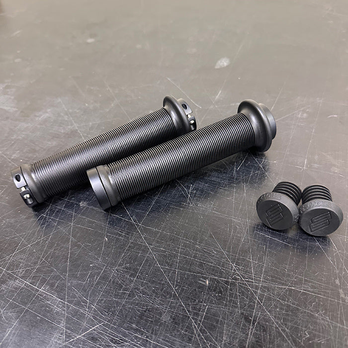 【With Bar Ends – Recommended】 Snowscoot Parts – SS Lock-on Grip, Mushroom Pattern, Double Clamp, 155mm, 1 Pair (Black)
