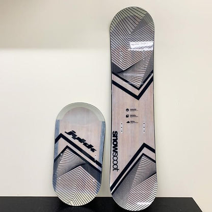 JYKK SNOWSCOOT X-1 Wooden Medium front and rear board set, shop photograph of the topsheets