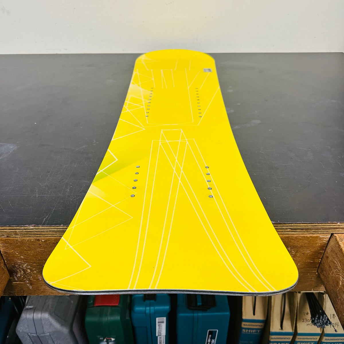 Used TORINITY DC PT Edition rear board, angled yellow topsheet view